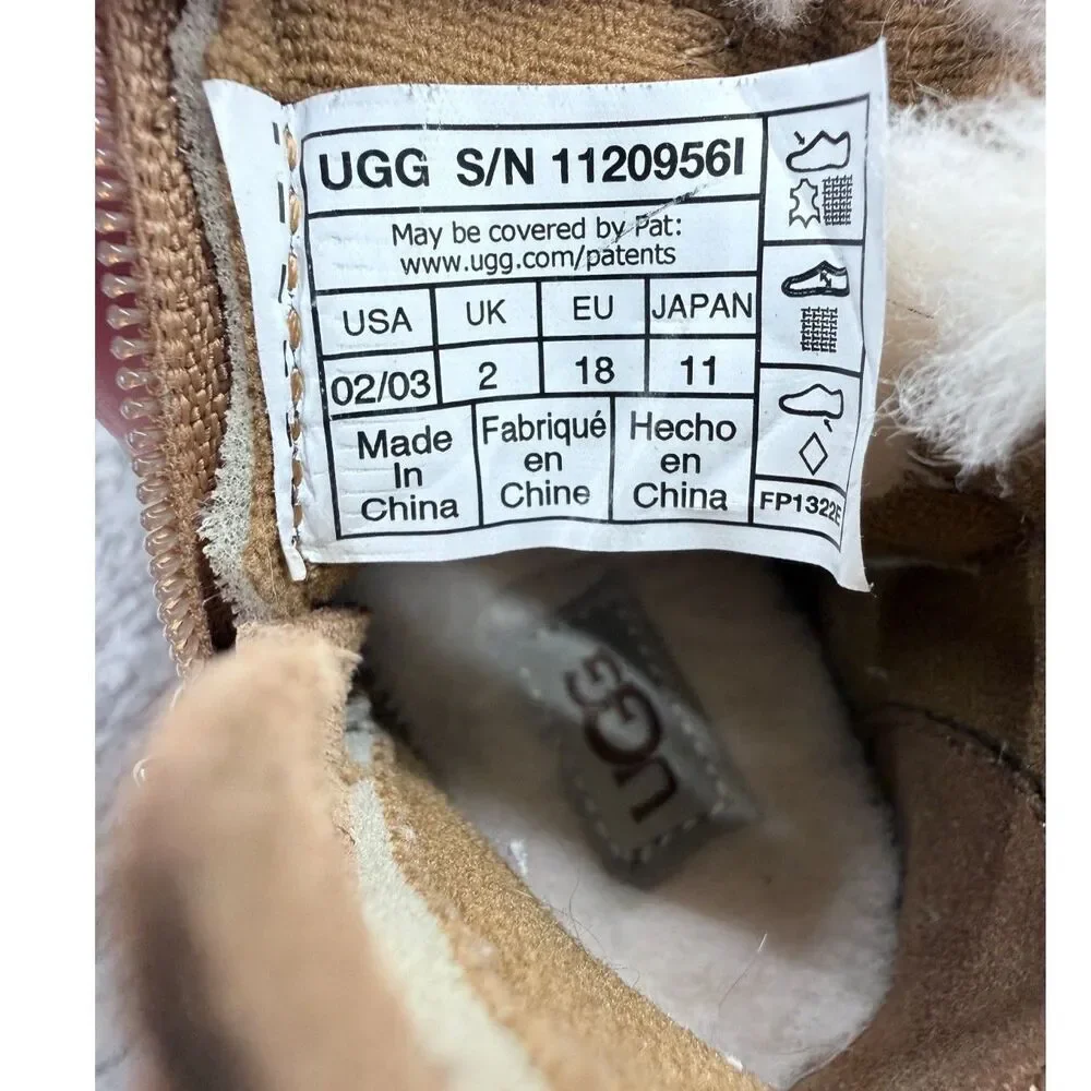 UGG Baby Mallya Boot Chestnut Suede with Fur Collar Western Eskimo Size 2/3